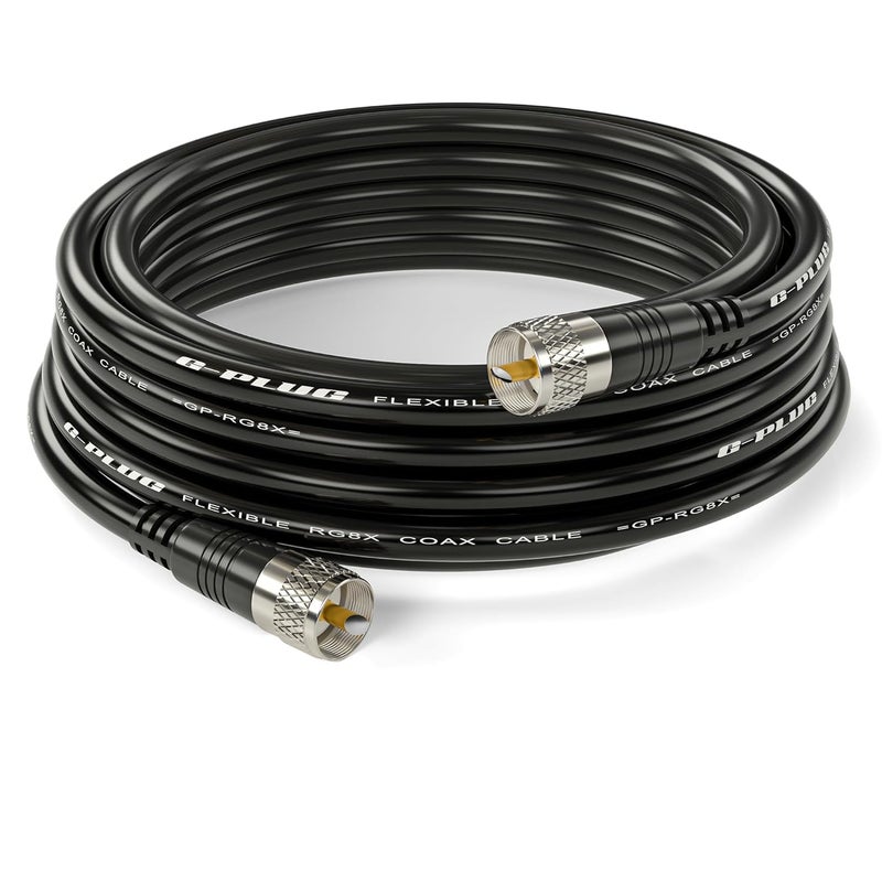 G-PLUG RG8X Coaxial Cable 30FT – 50 Ohm Low-Loss Coax with PL259 Connectors – Pure Copper Core, Dual Shielding, Waterproof PVC Jacket – for CB & HAM Radio, SWR Meter, Antenna Analyzer, RF Applications - Image 1
